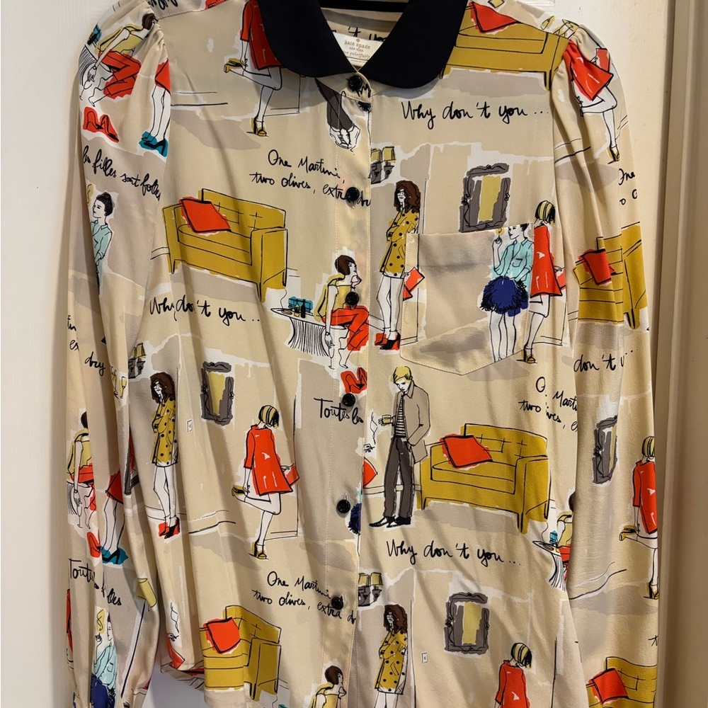 Kate Spade Black and Cream Pattern Silky Blouse